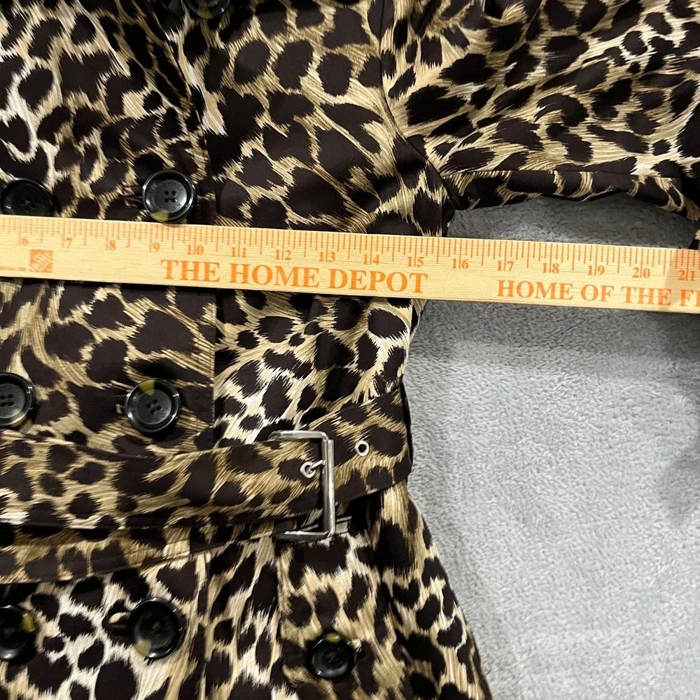 Michael Kors Trench Coat Womens PP Multi Leopard Cotton Belted Double Breasted